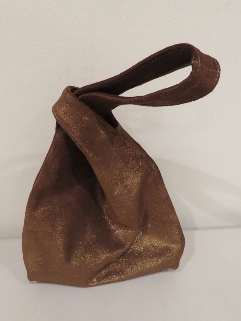 Kale Brown Suede Japanese Style Knot Wristlet Bag - Picture 11 of 12